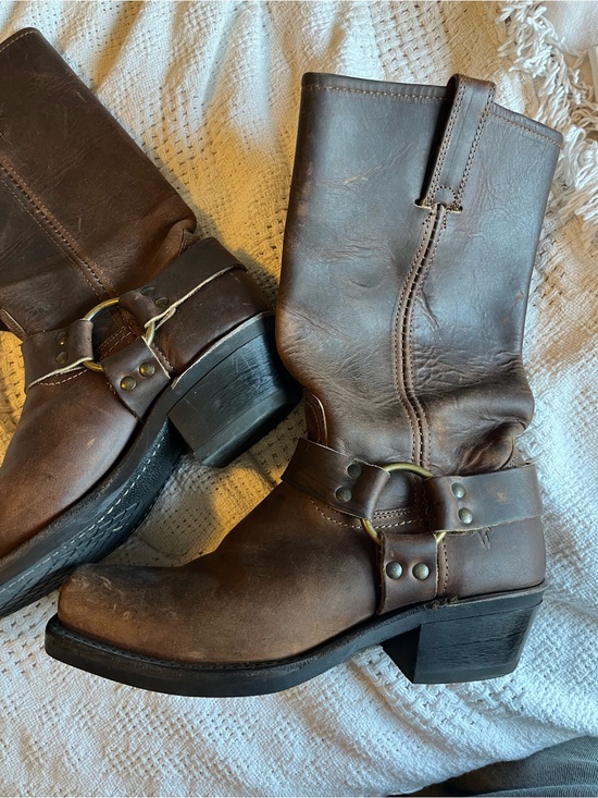 Frye Shoes - Frye Brown Leather Harness Heeled Boots